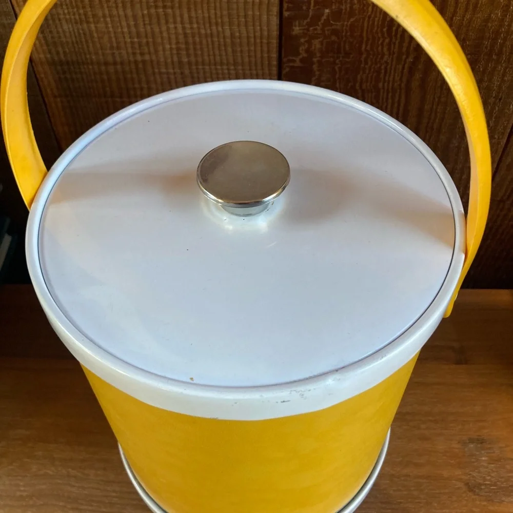 Vintage Cheerful Yellow Metal Ice Bucket - Cocktail Bar Decor Picnic Party